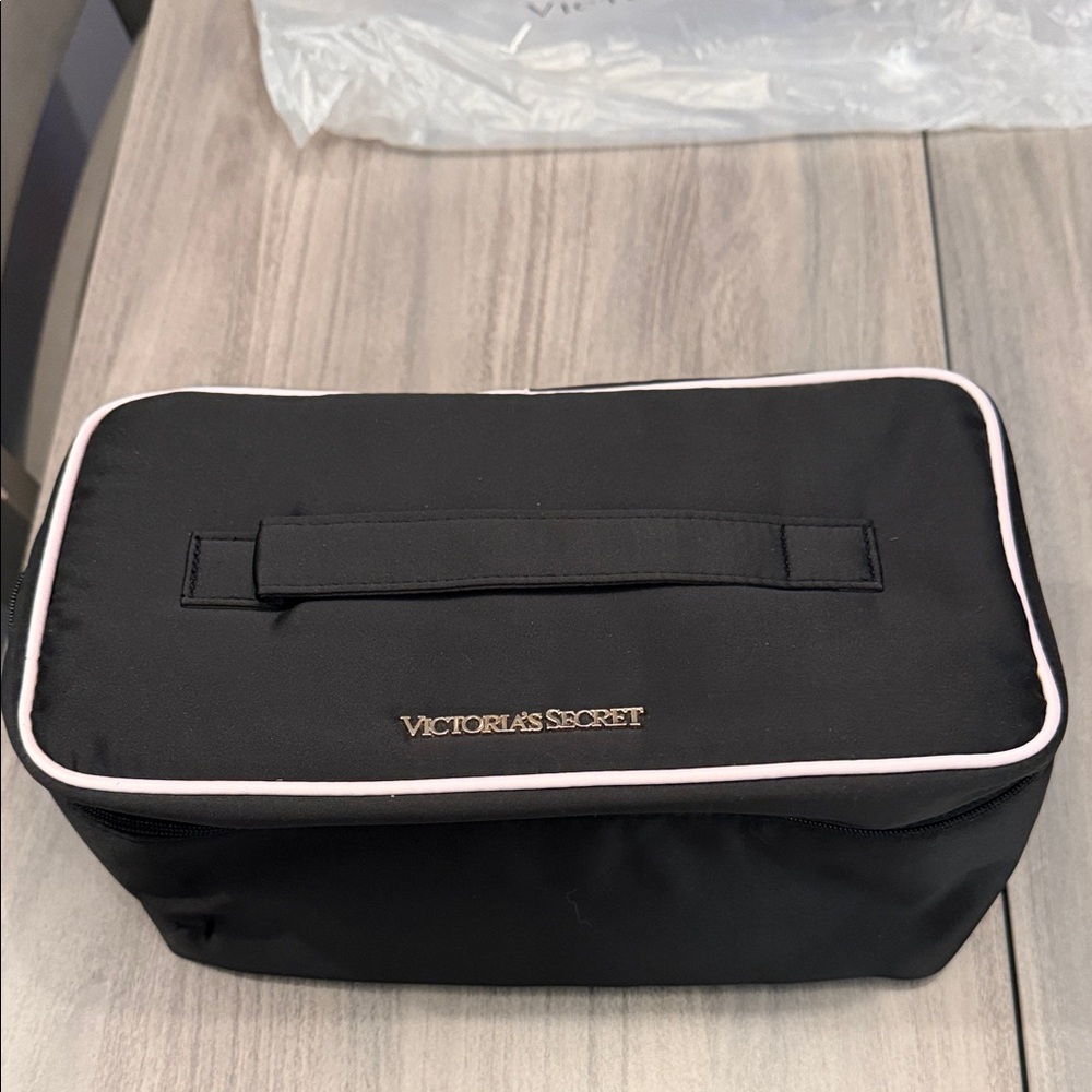 Victoria's Secret Black Toiletry Bag with Light Pink Piping